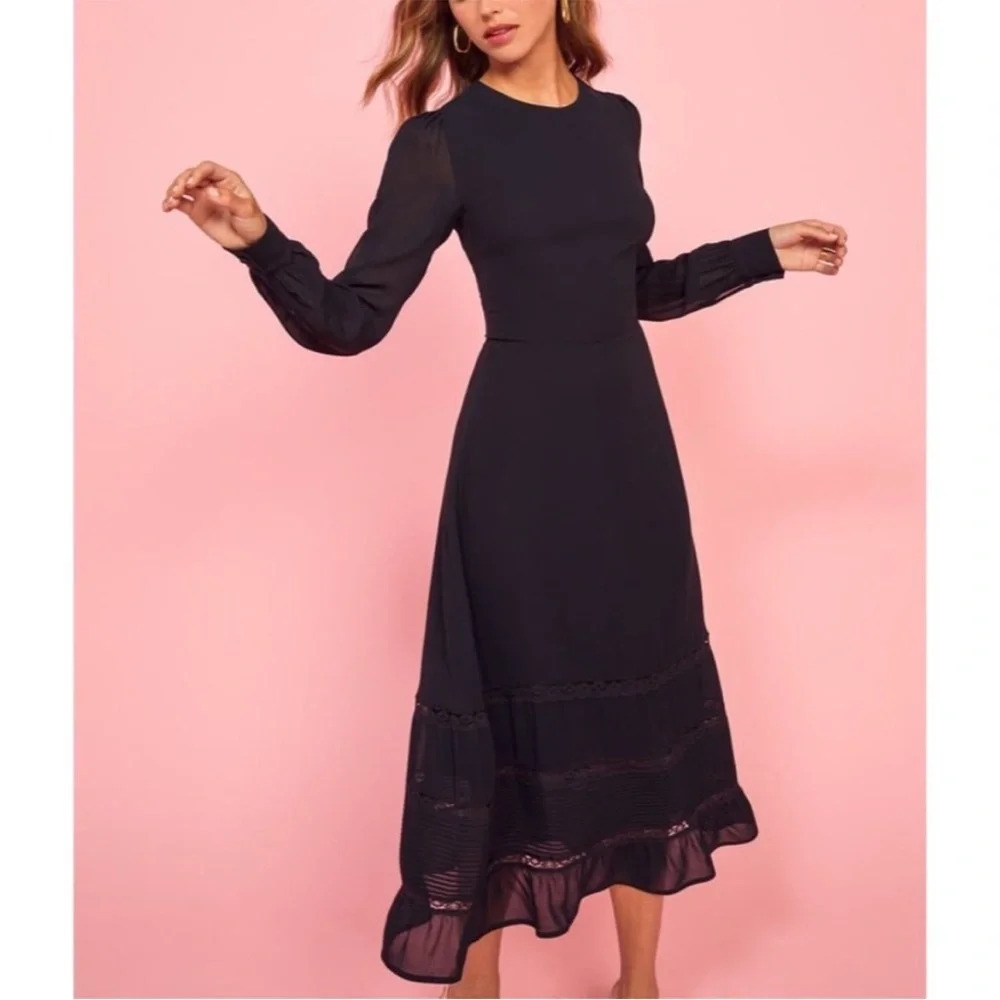 Reformation Black Long Sleeve Dress